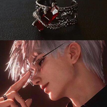 sylus sterling silver black and red polystone punk vintage open ring