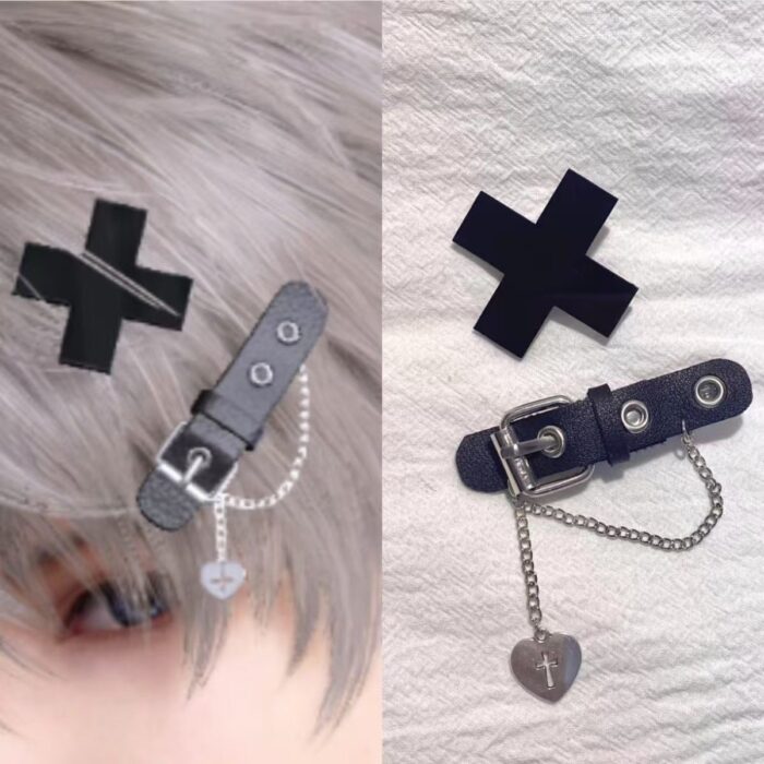 Love and deep space with the same leather rivets cross headdress hairpin