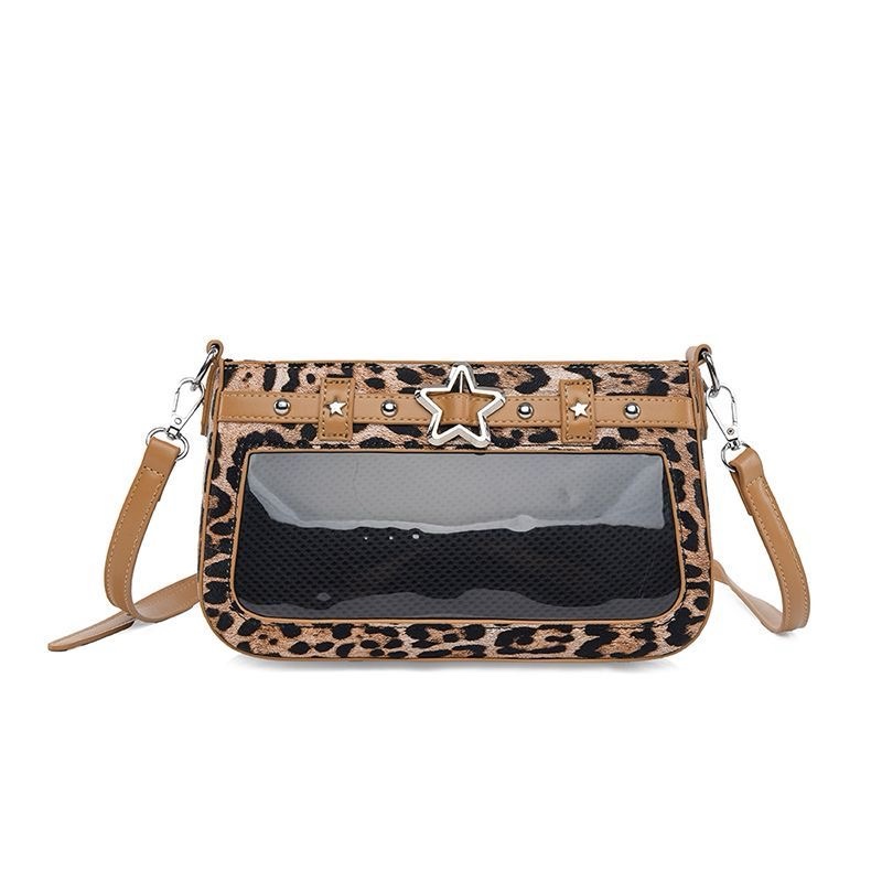 Leopard Print Ita Bag with Transparent Window and Star Decor – Shoulder & Crossbody Bag